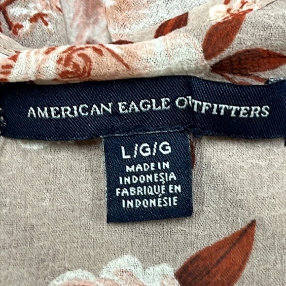 AMERICAN EAGLE Peasant Blush Pink/Wine Floral Smock Long SLV Boho/Cottage Top L - Picture 5 of 16